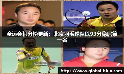 全运会积分榜更新：北京羽毛球队以93分稳居第一名